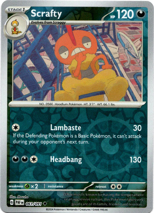 061/091 Scrafty (Reverse Holo) - Paldean Fates - Pokémon card (English)