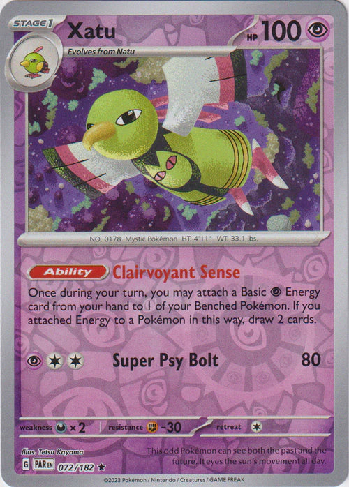 072/182 Xatu (Reverse Holo) / Stage 1 / Rare (Paradox Rift) English card
