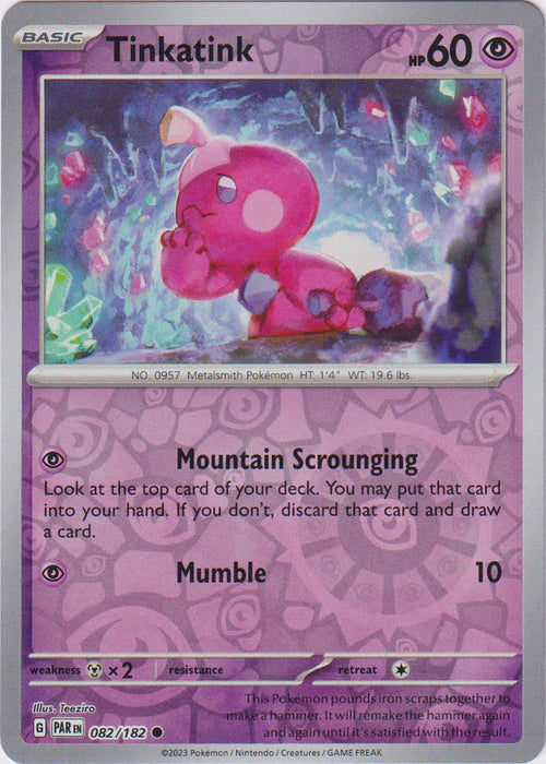 082/182 Tinkatink (Reverse Holo) / Basic / Common (Paradox Rift) English card