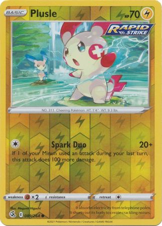 089/264 Plusle (Reverse Holo) (Fusion Strike) Pokemon card (English) Cham Gaming 089/264 Plusle (Reverse Holo) (Fusion Strike) Pokemon card (English) Cham Gaming