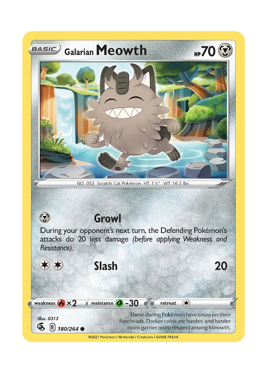 180/264 Galarian Meowth (Fusion Strike) Pokemon card (English) Cham Gaming 180/264 Galarian Meowth (Fusion Strike) Pokemon card (English) Cham Gaming