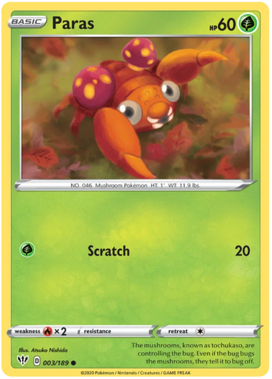 003/189 Paras (Darkness ablaze) Pokemon card (English)