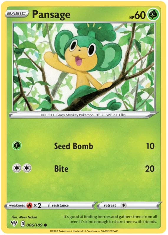 006/189 Pansage (Darkness Ablaze) Pokemon card (English)