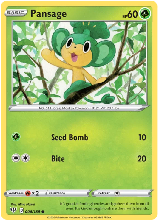 006/189 Pansage (Darkness Ablaze) Pokemon card (English)