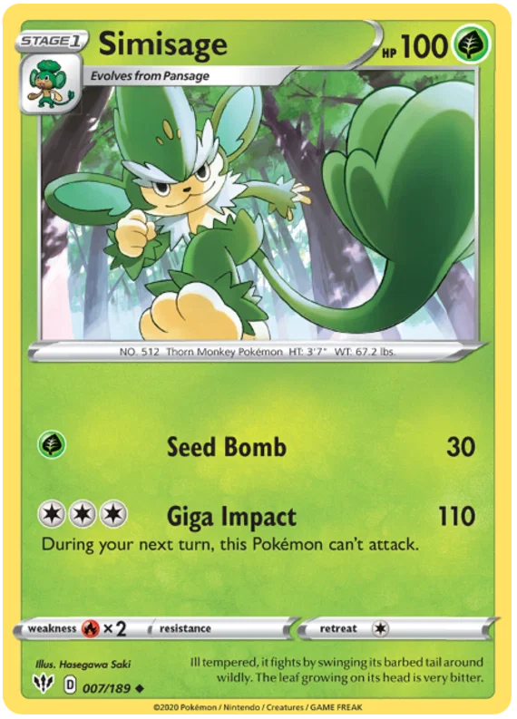 007/189 Simisage (Darkness Ablaze) Pokemon card (English)