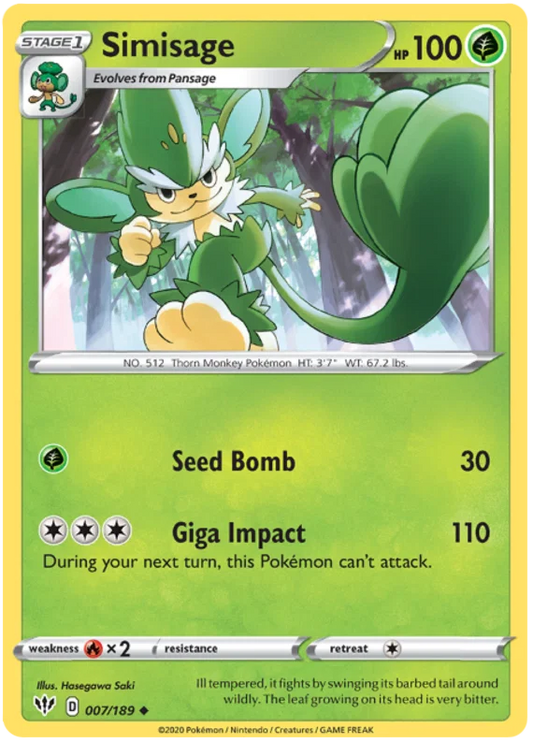 007/189 Simisage (Darkness Ablaze) Pokemon card (English)