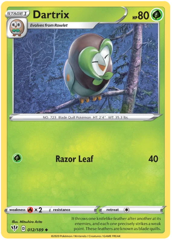 012/189 Dartrix (Darkness Ablaze) Pokemon card (English)