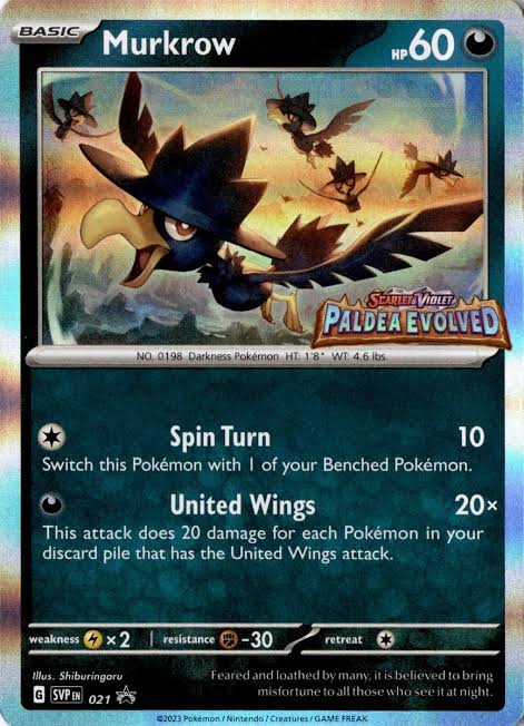SVP 021 Murkrow (Holo) (Paldea Evolved Prerelease black star Promo) – Paldea Evolved - Pokémon card (English)