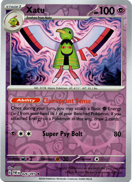026/091 Xatu (Reverse Holo) - Paldean Fates - Pokémon card (English)