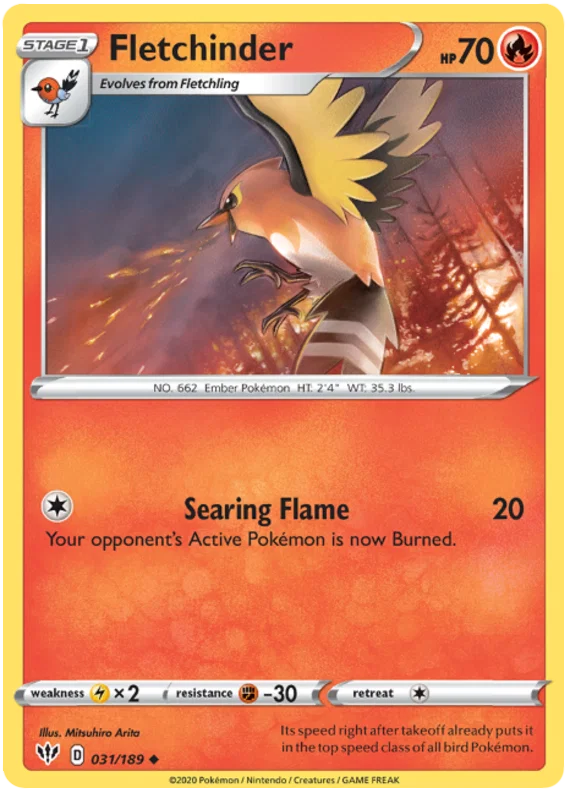 031/189 Fletchinder (Darkness Alblaze) Pokemon card (English)