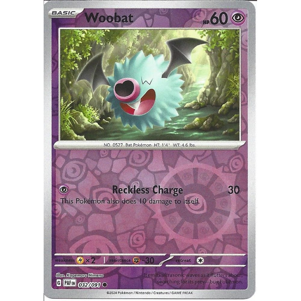 032/091 Woobat (Reverse Holo) - Paldean Fates - Pokémon card (English)