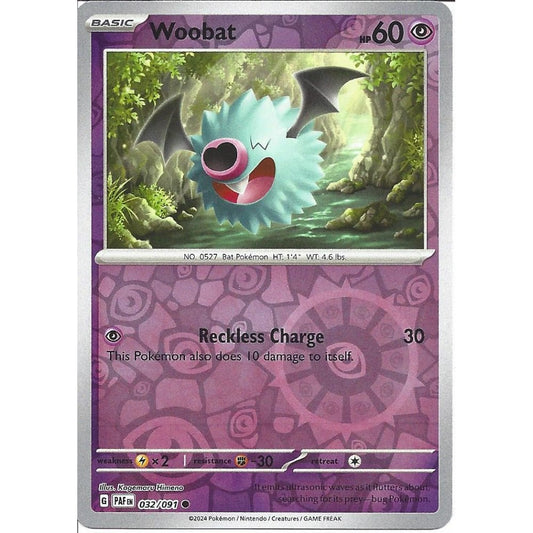 032/091 Woobat (Reverse Holo) - Paldean Fates - Pokémon card (English)