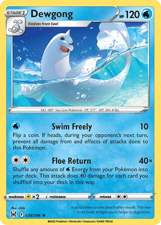 034/196 Dewgong (Rare) (Lost Origin) Pokemon card (English)