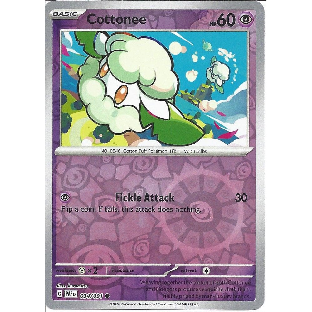 034/091 Cottonee (Reverse Holo) - Paldean Fates - Pokémon card (English)
