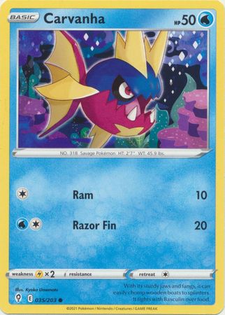 035/203 Carvanha / Basic / Common (Evolving Skies) English card
