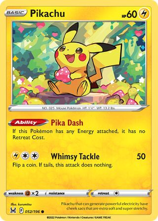 052/196 Pikachu (Lost Origin) Pokemon card (English)
