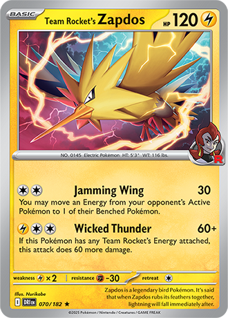 070/182 Team Rocket's Zapdos (Holo) - Destined Rivals - Pokémon card (English)