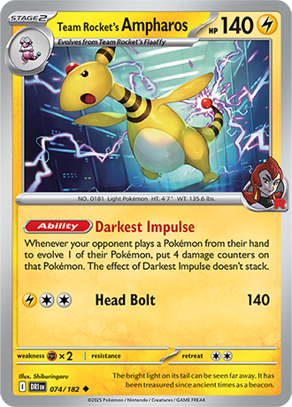 074/182 Team Rocket's Ampharos - Destined Rivals - Pokémon card (English)