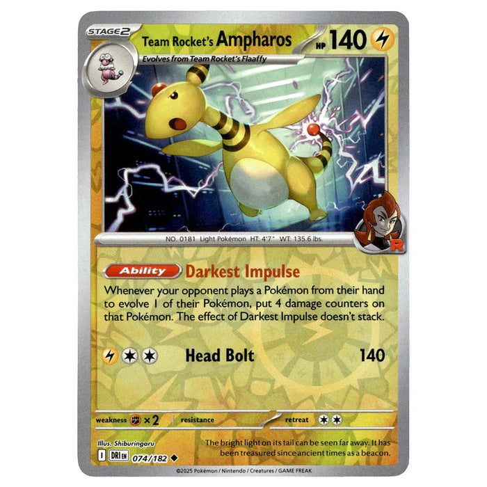 074/182 Team Rocket's Ampharos (Reverse Holo) - Destined Rivals - Pokémon card (English)