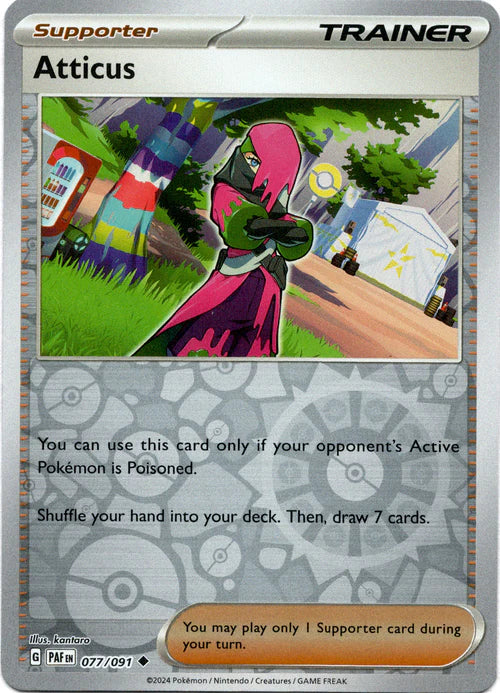 077/091 Atticus (Reverse Holo) - Supporter - Paldean Fates - Pokémon card (English)