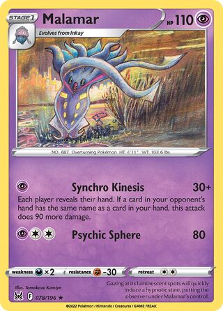 078/196 Malamar (Rare) (Lost Origin) Pokemon card (English)