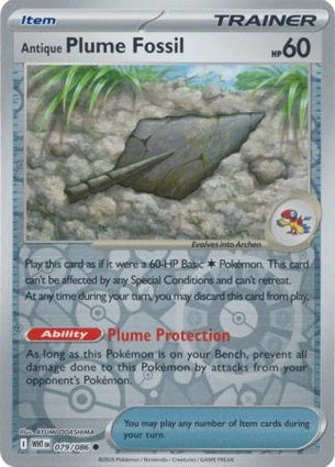 079/086 Antique Plume Fossil (Reverse Holo) (Item) (White Flare) Pokemon card (English)