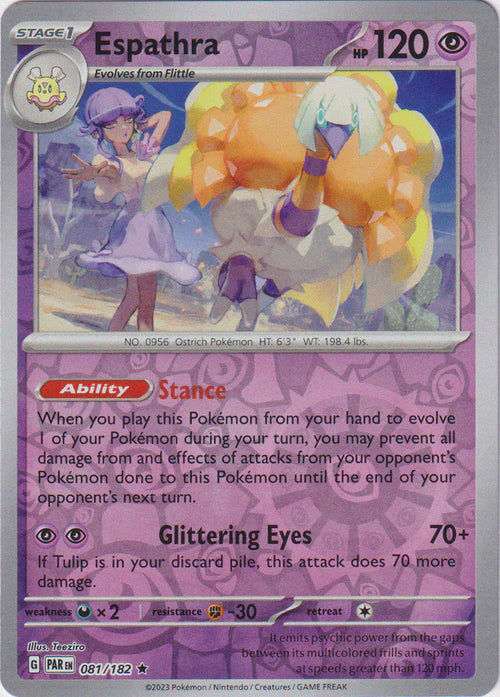 081/182 Espathra (Reverse Holo) / Stage 1 / Rare (Paradox Rift) English card