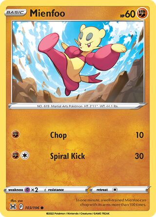 103/196 Mienfoo (Lost Origin) Pokemon card (English)