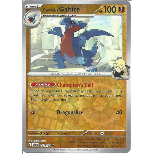 103/182 Cynthia's Gabite (Reverse Holo) - Destined Rivals - Pokémon card (English)