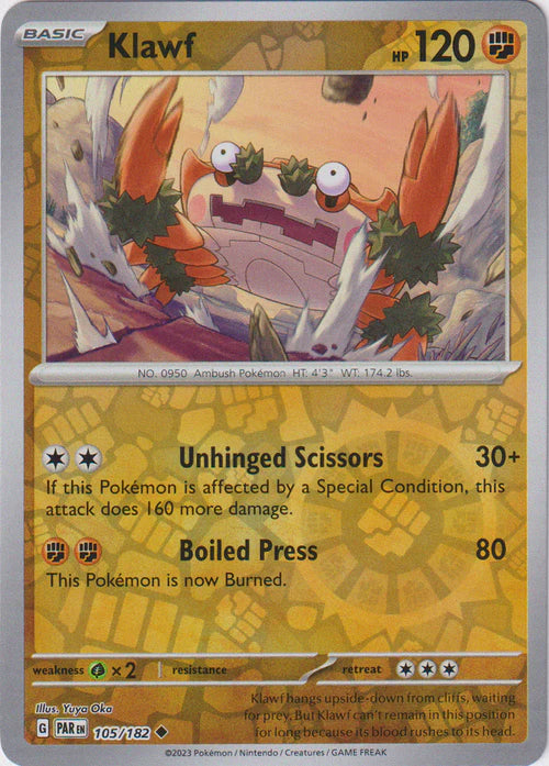 105/182 Klawf (Reverse Holo) / Basic / Uncommon (Paradox Rift) English card