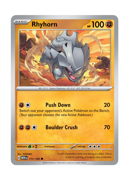 111/165 Rhyhorn - Pokémon 151 - Pokémon card (English)