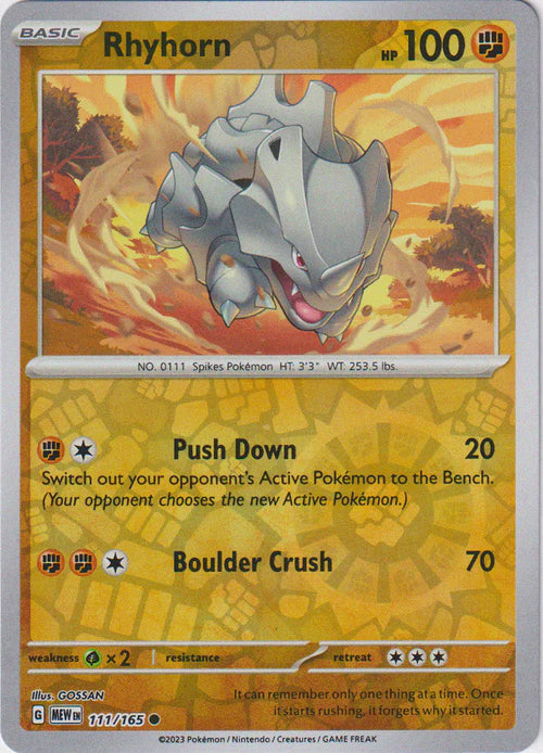 111/165 Rhyhorn (Reverse Holo) - Pokémon 151 - Pokémon card (English)