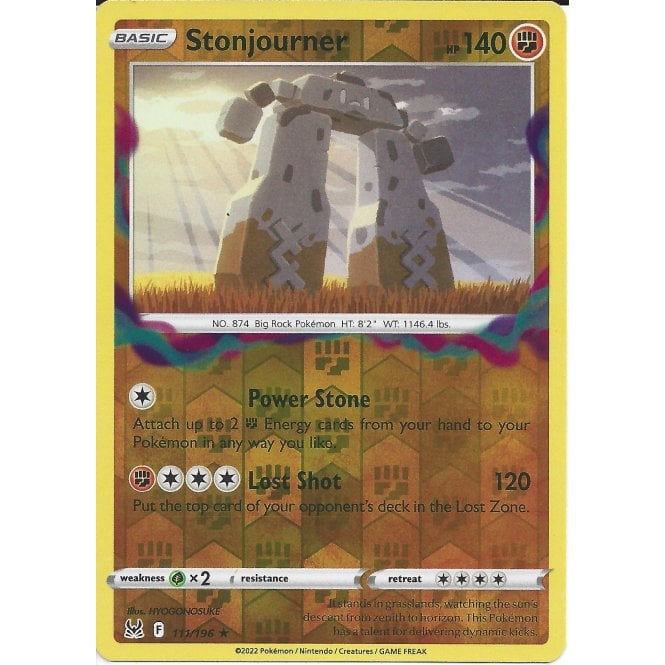 111/196 Stonjourner (Reverse Holo) (Rare) (Lost Origin) Pokemon card (English)