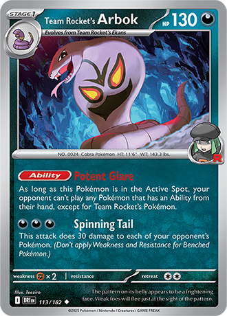 113/182 Team Rocket's Arbok - Destined Rivals - Pokémon card (English)