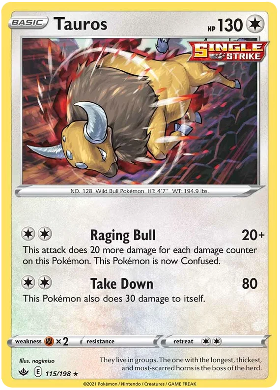 115/198 Tauros (Rare/Holo) (Chilling Reign) Pokémon card (English)