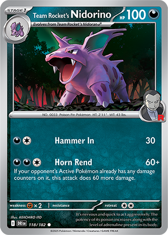 118/182 Team Rocket's Nidorino - Destined Rivals - Pokémon card (English)