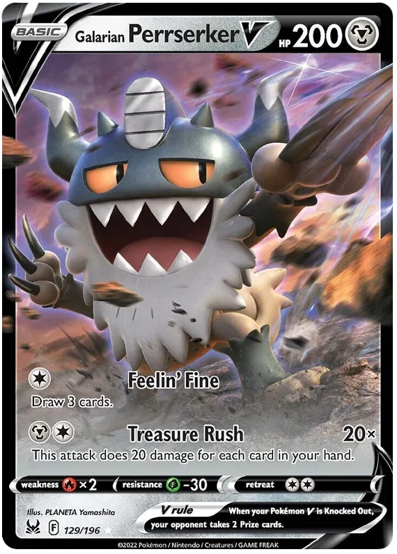 129/196 Galarian Perrserker V (Lost Origin) Pokemon card (English)