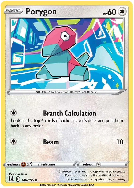 140/196 Porygon (Lost Origin) Pokemon card (English)