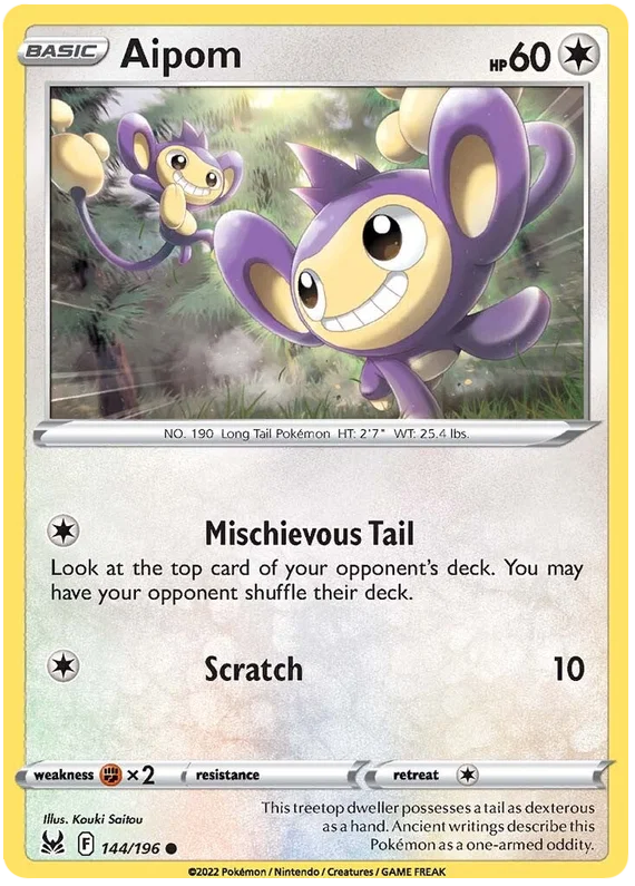 144/196 Aipom (Lost Origin) Pokemon card (English)