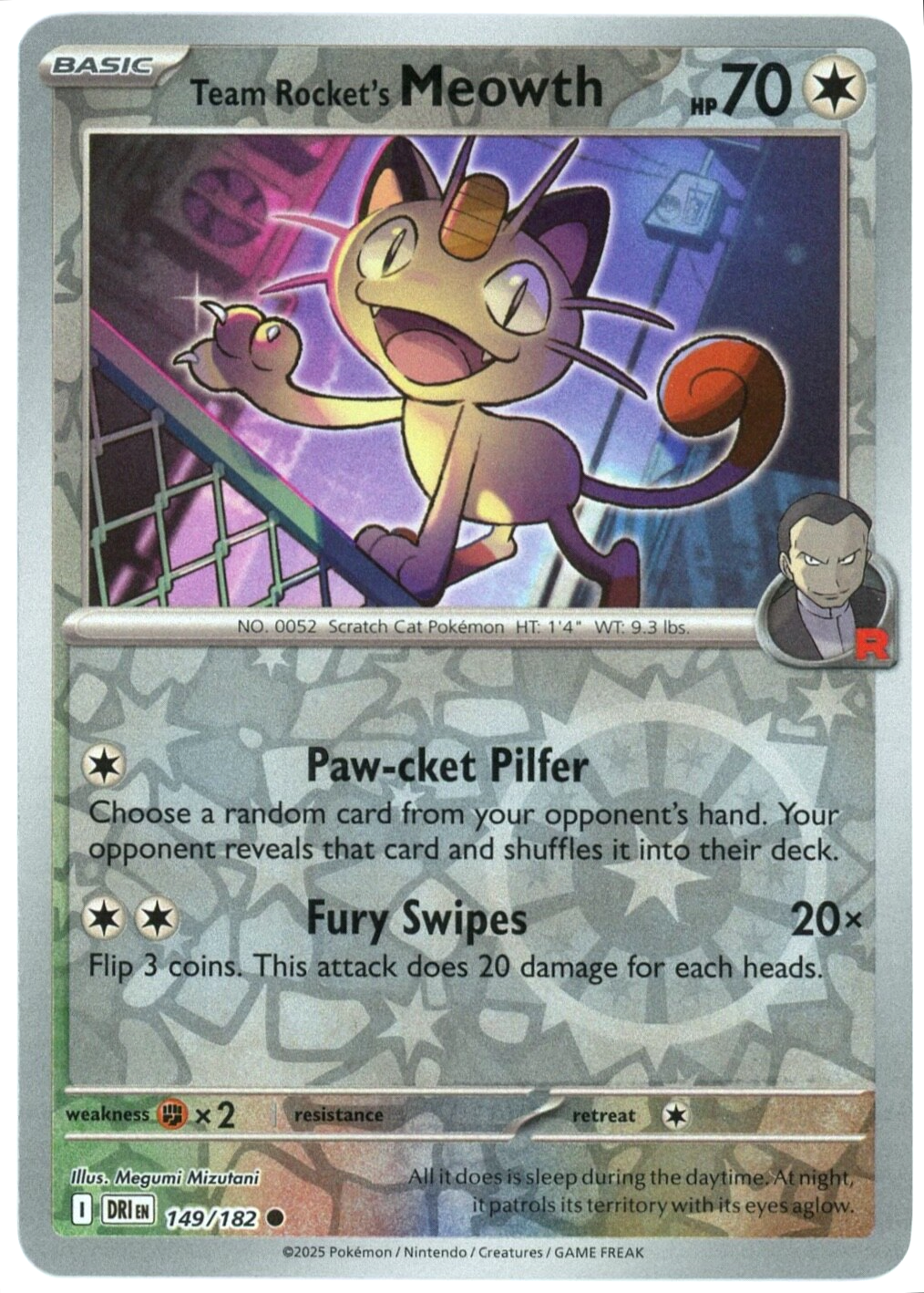 149/182 Team Rocket's Meowth (Reverse Holo) - Destined Rivals - Pokémon card (English)