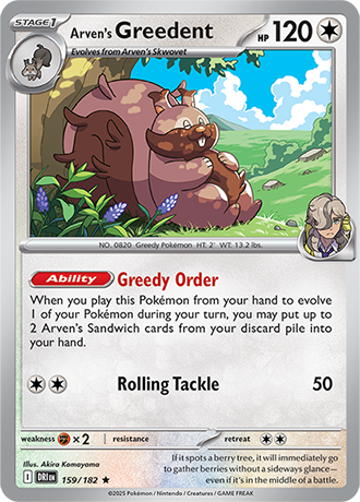 159/182 Arven's Greedent (Holo) - Destined Rivals - Pokemon card (English)