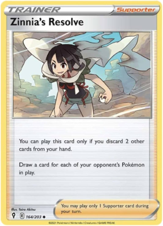 164/203 Trainer / Supporter / Zinnia's Resolve / Uncommon (Evolving Skies) English card