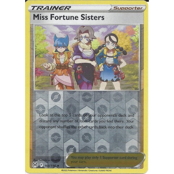 164/196 Miss Fortune Sisters (Reverse Holo) (Supporter) (Lost Origin) Pokemon card (English)