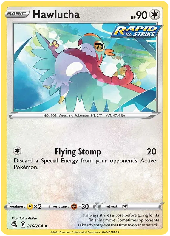 216/264 Hawlucha (Fusion Strike) Pokemon card (English)