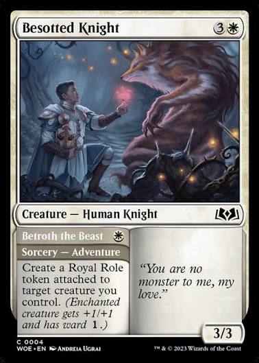 Magic the gathering (Plains) Besotted Knight // Betroth the beast #0004 - Wilds of Eldraine - MTG Card (English) Common