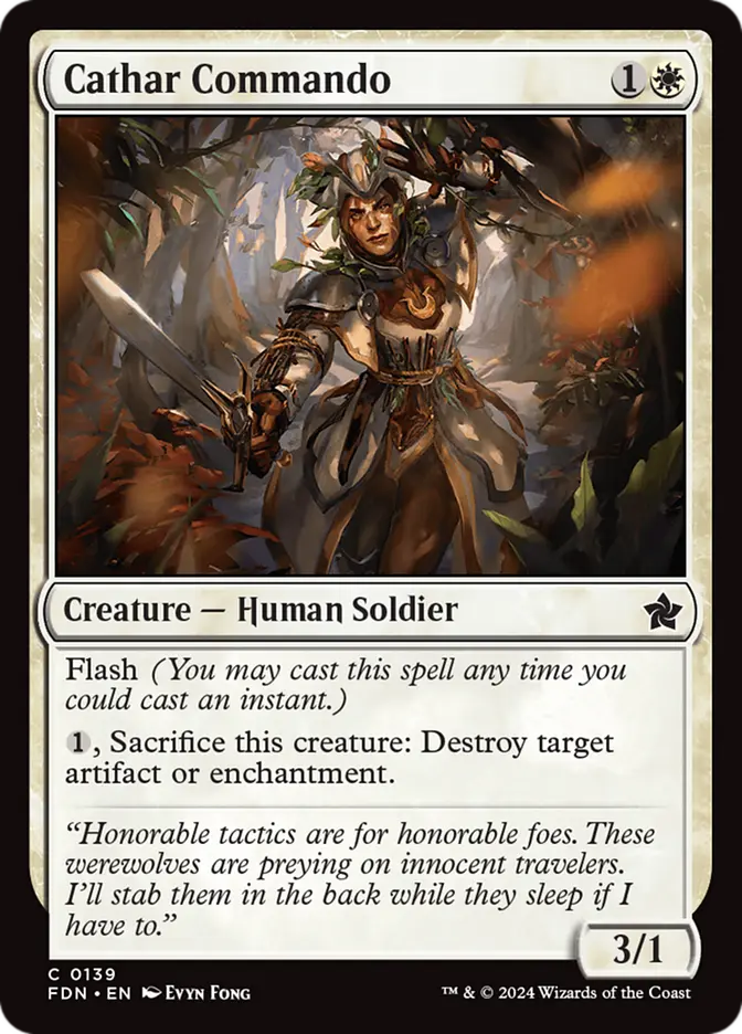 Magic the gathering (Plains) Cathar Commando #0139 - Foundations - MTG Card (English) Common