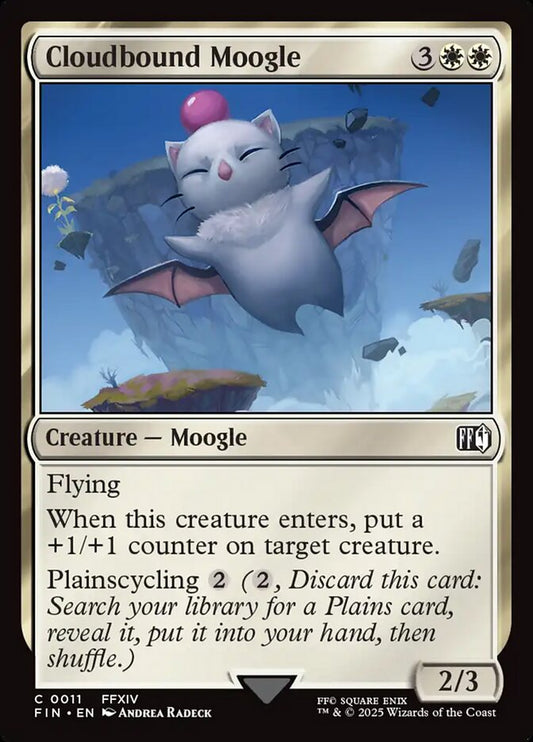 Magic the gathering (Plains) Cloudbound Moogle #0011 - FINAL FANTASY - MTG Card (English) Common