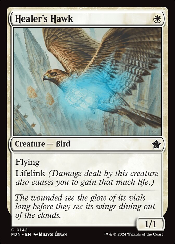 Magic the gathering (Plains) Healer's Hawk #0142 - Foundations - MTG Card (English) Common
